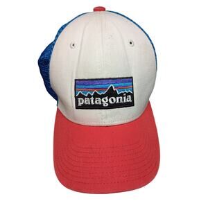 Patagonia P6 Logo Trucker Snapback Hat White Red